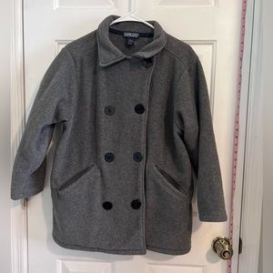 Lands End ladies double breasted Fleece pea coat L